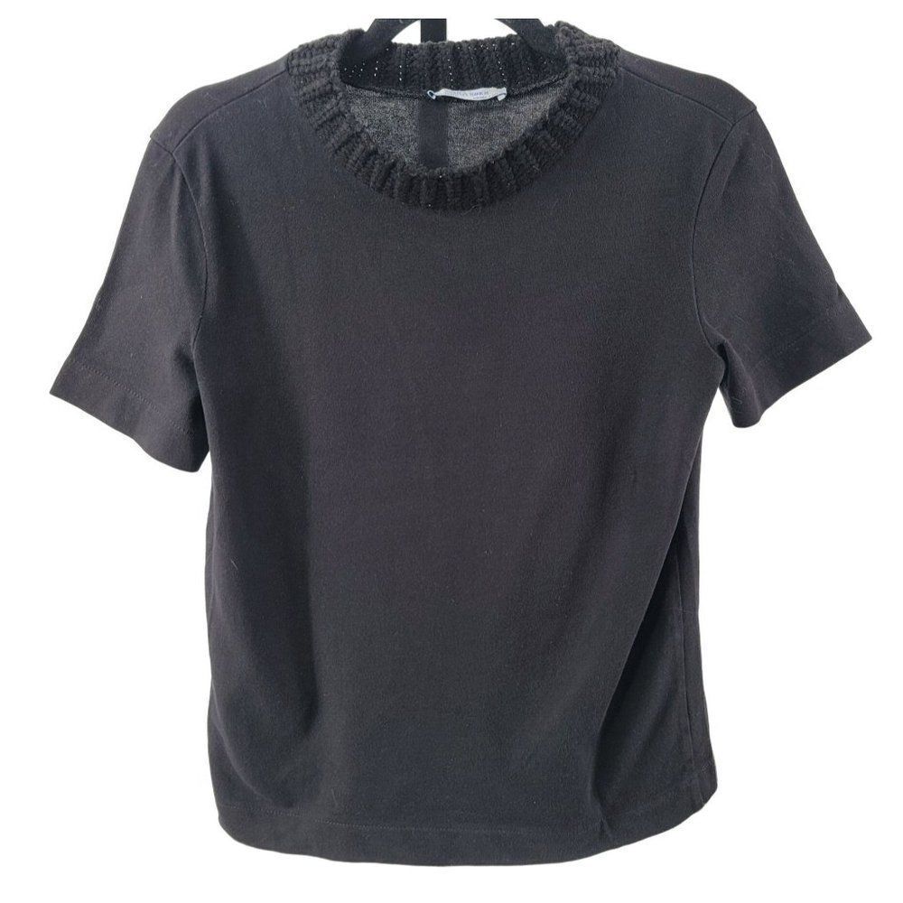 Zara Tracaluc Black Short Sleeve Tops Blouse Scoop Neck Knit Crochet Sweater